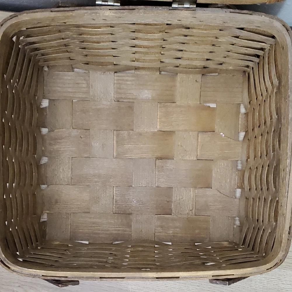Peterboro Woven Top Wooden Picnic Basket with Handles Vintage Home Decor Antique